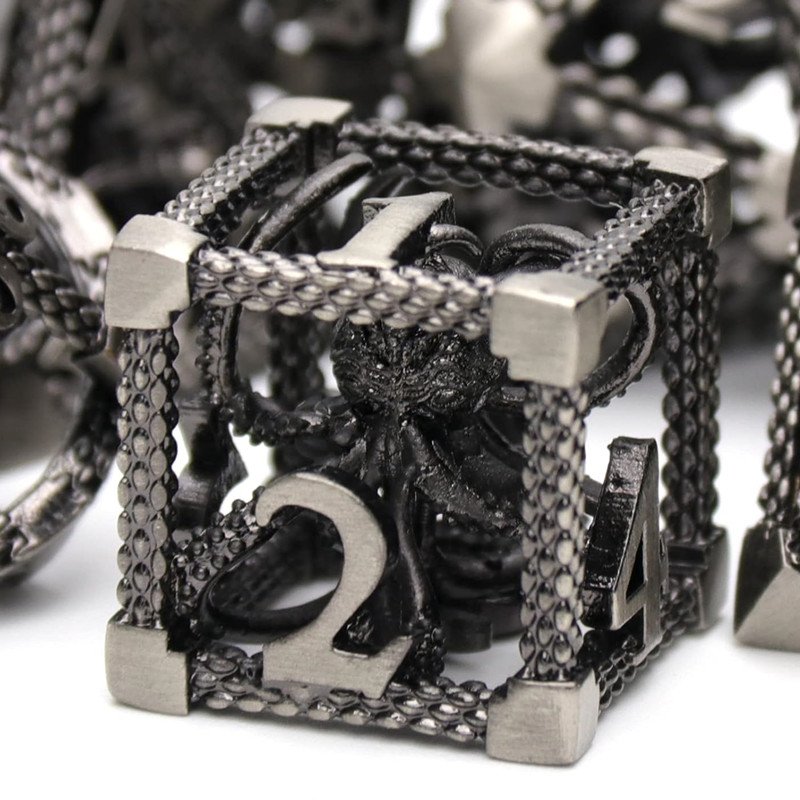 MINI PLANET 3D Octopus Metal DND Dice Set For TRPG Dungeons&Dragons Game Polyhedral Metal Hollow Dice Set Custom DND Dice Metal
