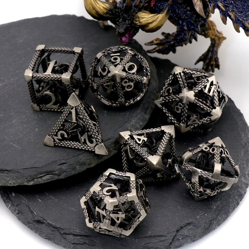 MINI PLANET 3D Octopus Metal DND Dice Set For TRPG Dungeons&Dragons Game Polyhedral Metal Hollow Dice Set Custom DND Dice Metal