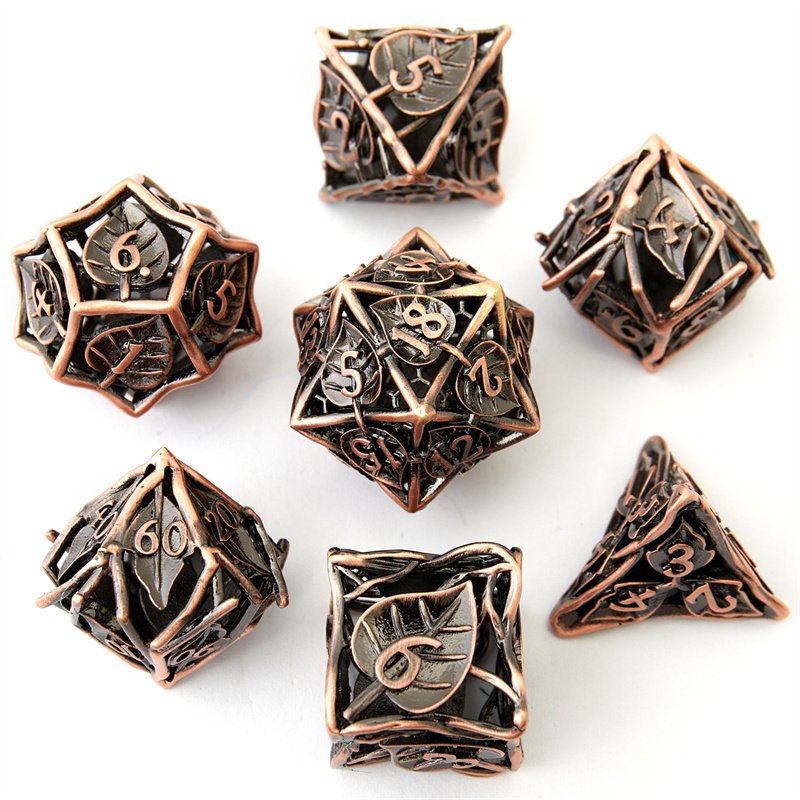 Customized Dnd Hollow Maple Leaf Metal Dice Set with 7 Rpg Dice Games, Suitable for D&D Dragons and Dungeons