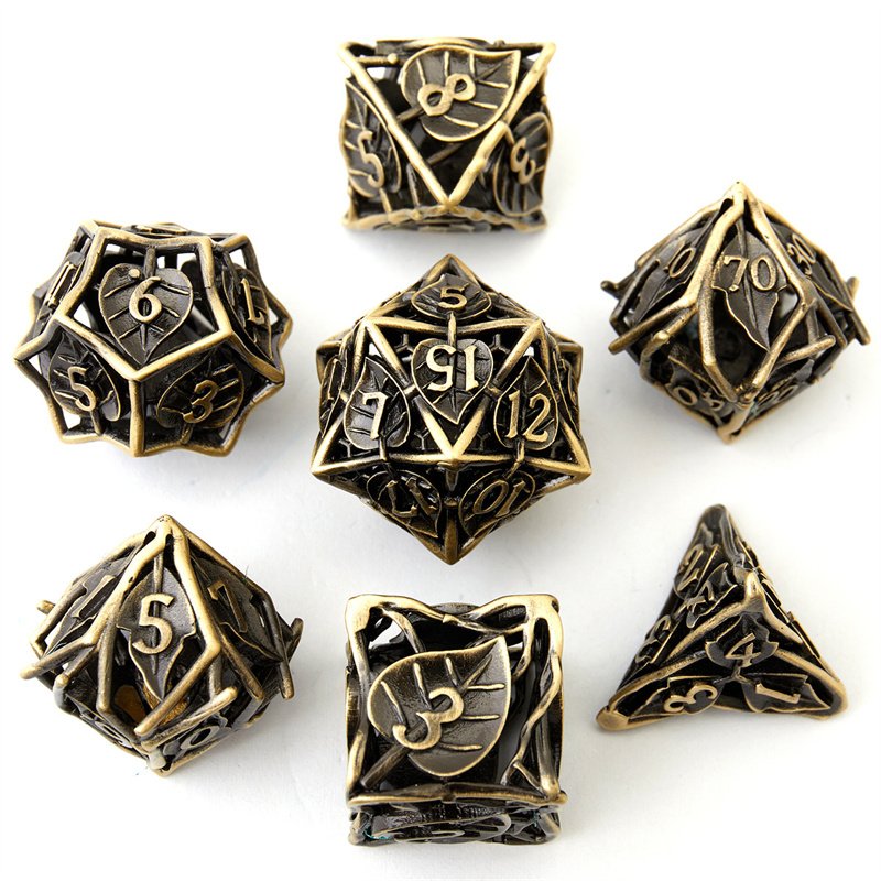Customized Dnd Hollow Maple Leaf Metal Dice Set with 7 Rpg Dice Games, Suitable for D&D Dragons and Dungeons