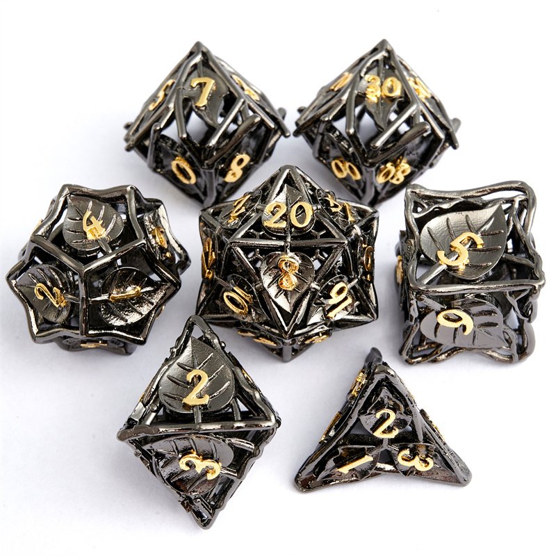 Customized Dnd Hollow Maple Leaf Metal Dice Set with 7 Rpg Dice Games, Suitable for D&D Dragons and Dungeons