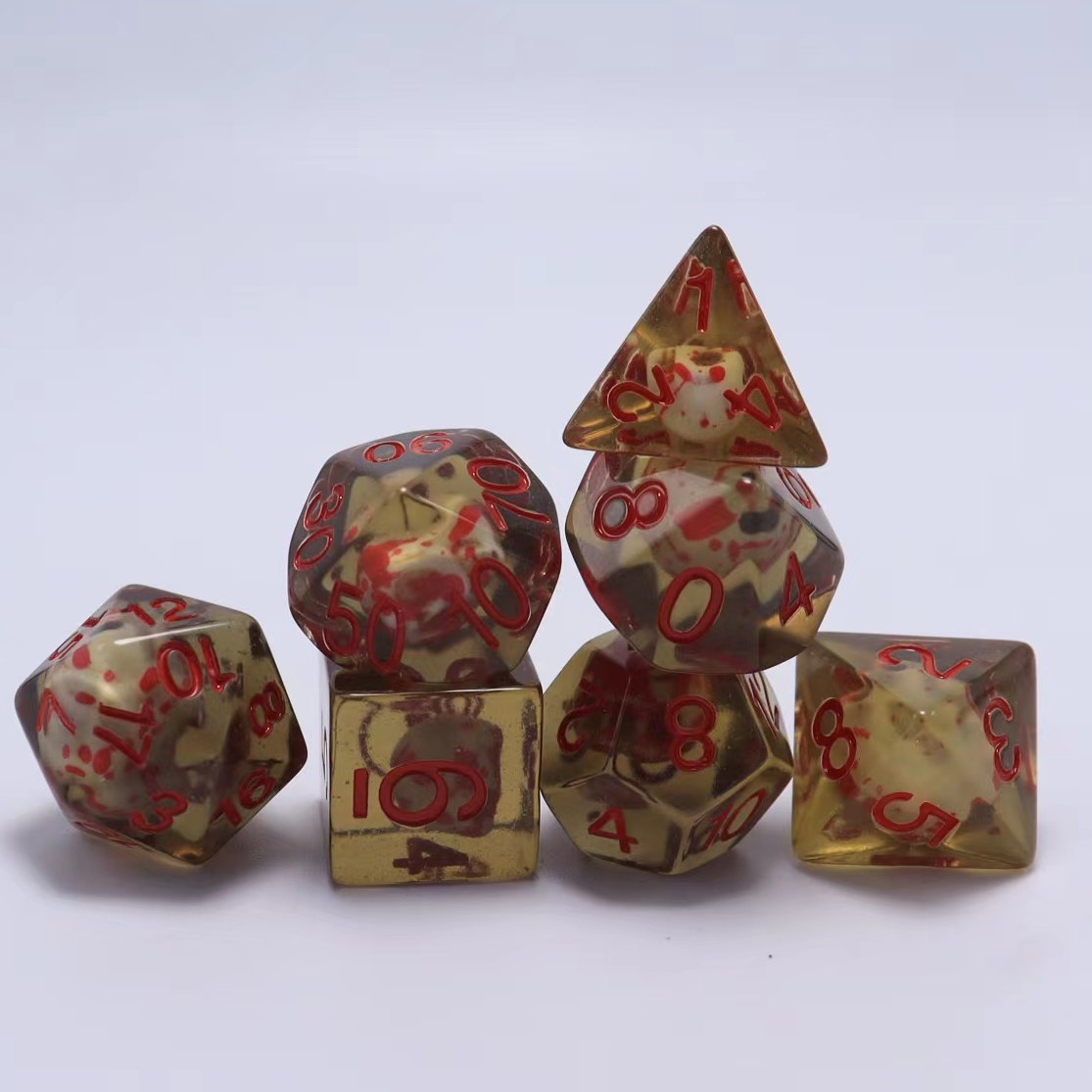 Factory Direct Sales Resin Dice 7 pcs Round Edge Cock Inclusion Dice DND Game Dice For DND