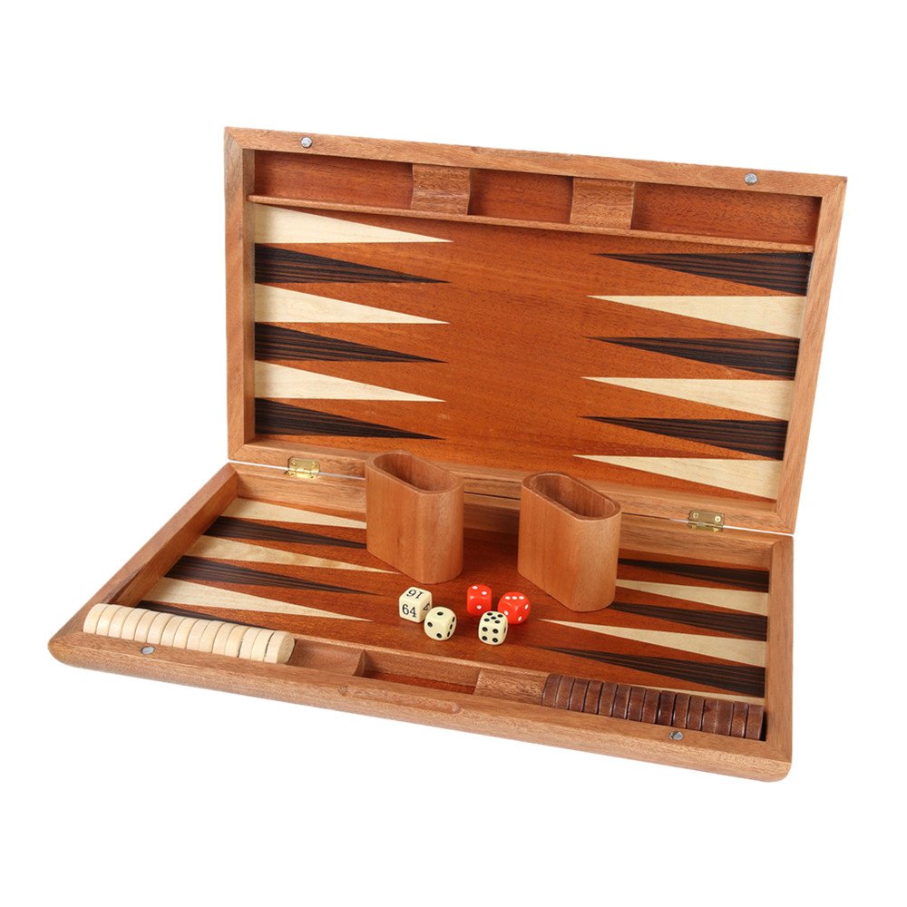 Custom quality board game luxury handmade wooden backgammon with chips and dice cup suit