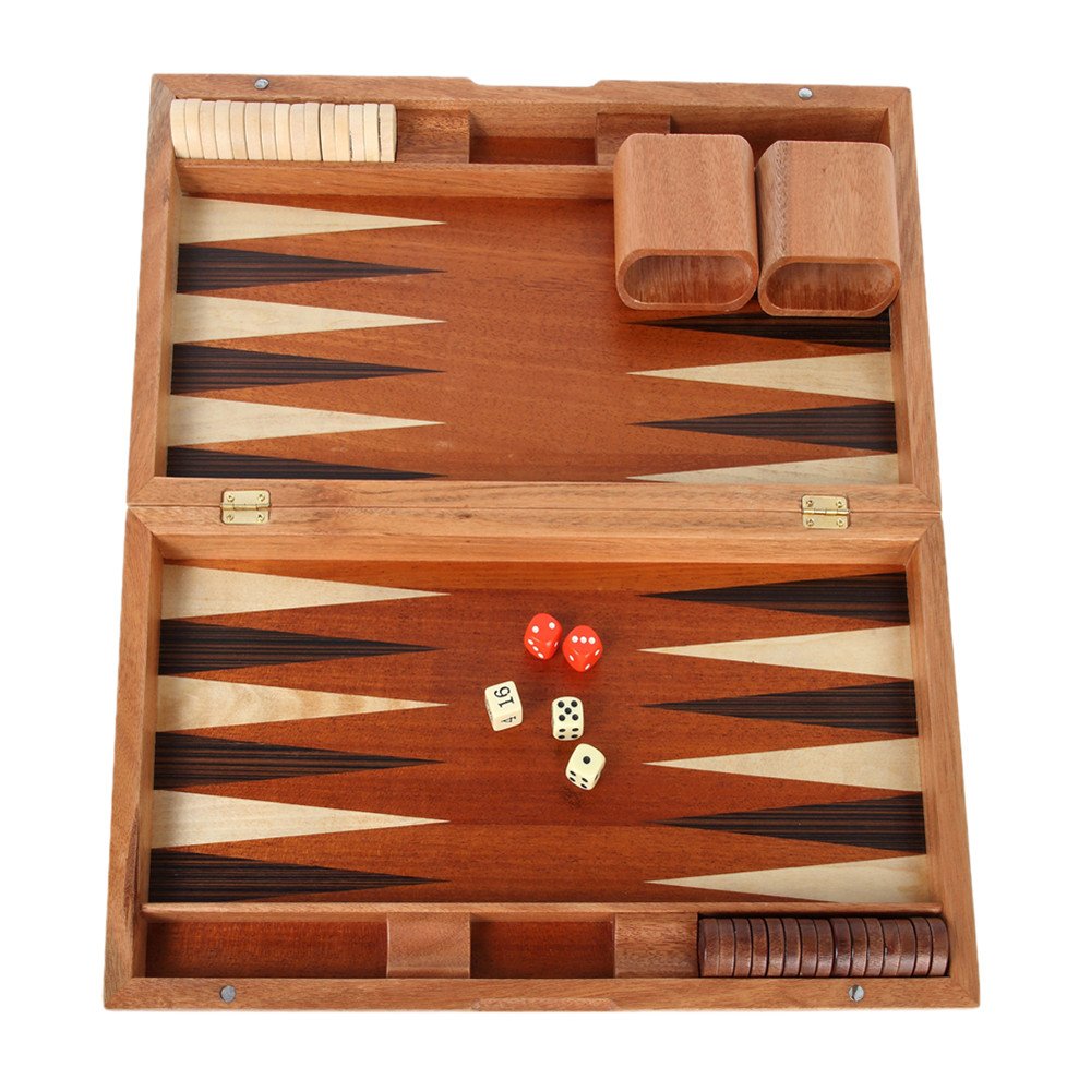 Custom quality board game luxury handmade wooden backgammon with chips and dice cup suit