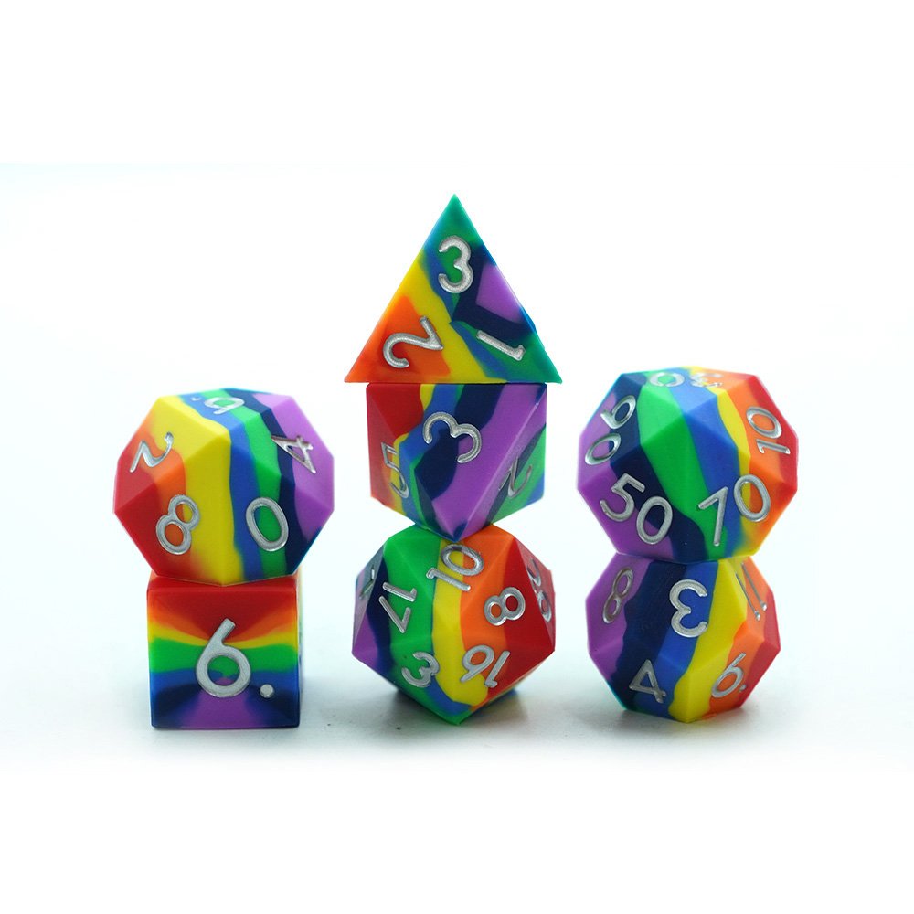 Polyhedral Silicone Dnd Dice Set With Custom Packing Rainbow Color Rpg Sharp Edge Dice Dnd 7Pcs Dice For Dungeons And Dragons
