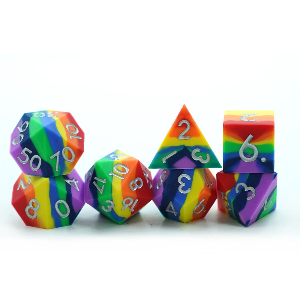Polyhedral Silicone Dnd Dice Set With Custom Packing Rainbow Color Rpg Sharp Edge Dice Dnd 7Pcs Dice For Dungeons And Dragons