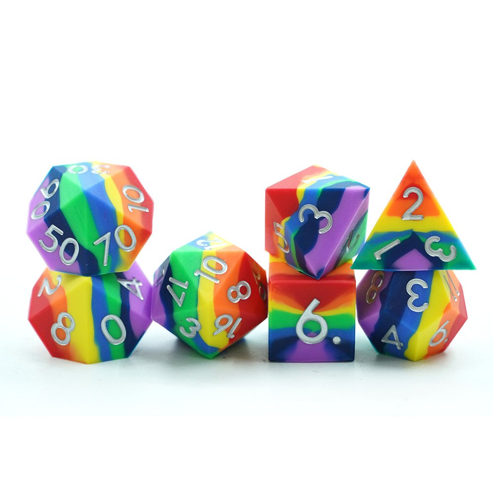 Polyhedral Silicone Dnd Dice Set With Custom Packing Rainbow Color Rpg Sharp Edge Dice Dnd 7Pcs Dice For Dungeons And Dragons