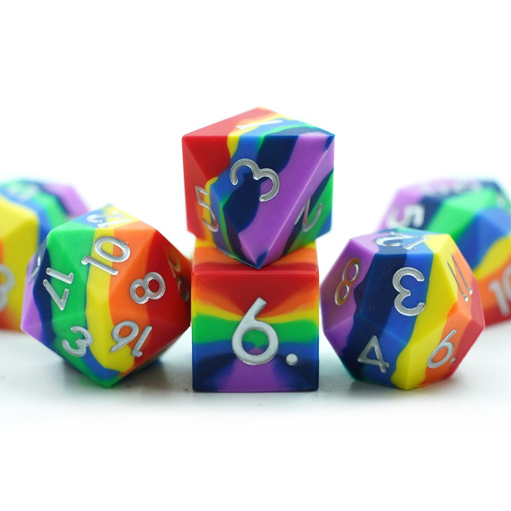 Polyhedral Silicone Dnd Dice Set With Custom Packing Rainbow Color Rpg Sharp Edge Dice Dnd 7Pcs Dice For Dungeons And Dragons
