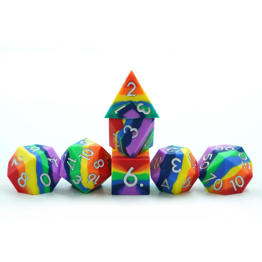 Polyhedral Silicone Dnd Dice Set With Custom Packing Rainbow Color Rpg Sharp Edge Dice Dnd 7Pcs Dice For Dungeons And Dragons