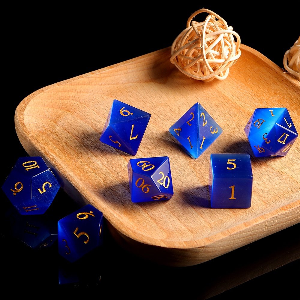 Custom D20 Dice Christmas Gift Royal Blue Cat Eye Glass Dice For Table Top Board Games