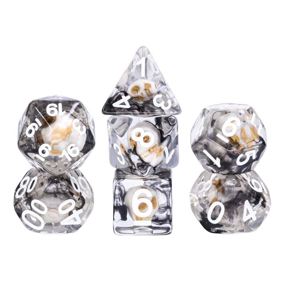 New Luxury 7-Piece Polyhedral Skull Resin D20 Dice Sharp Edge Custom Logo for Game DND Board Games Square Shape