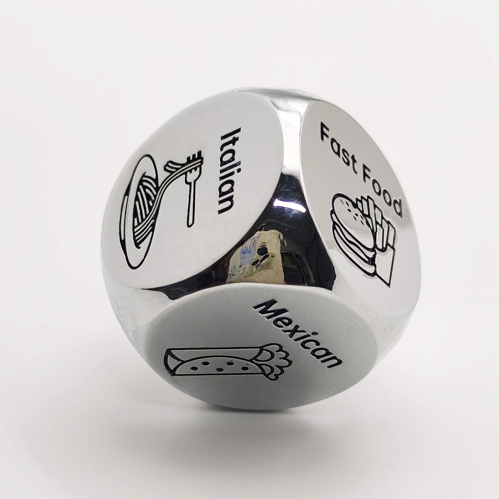 custom 20mm zinc alloy food metal dice personalized D6 metal food sexy dice decision date night dice for couple