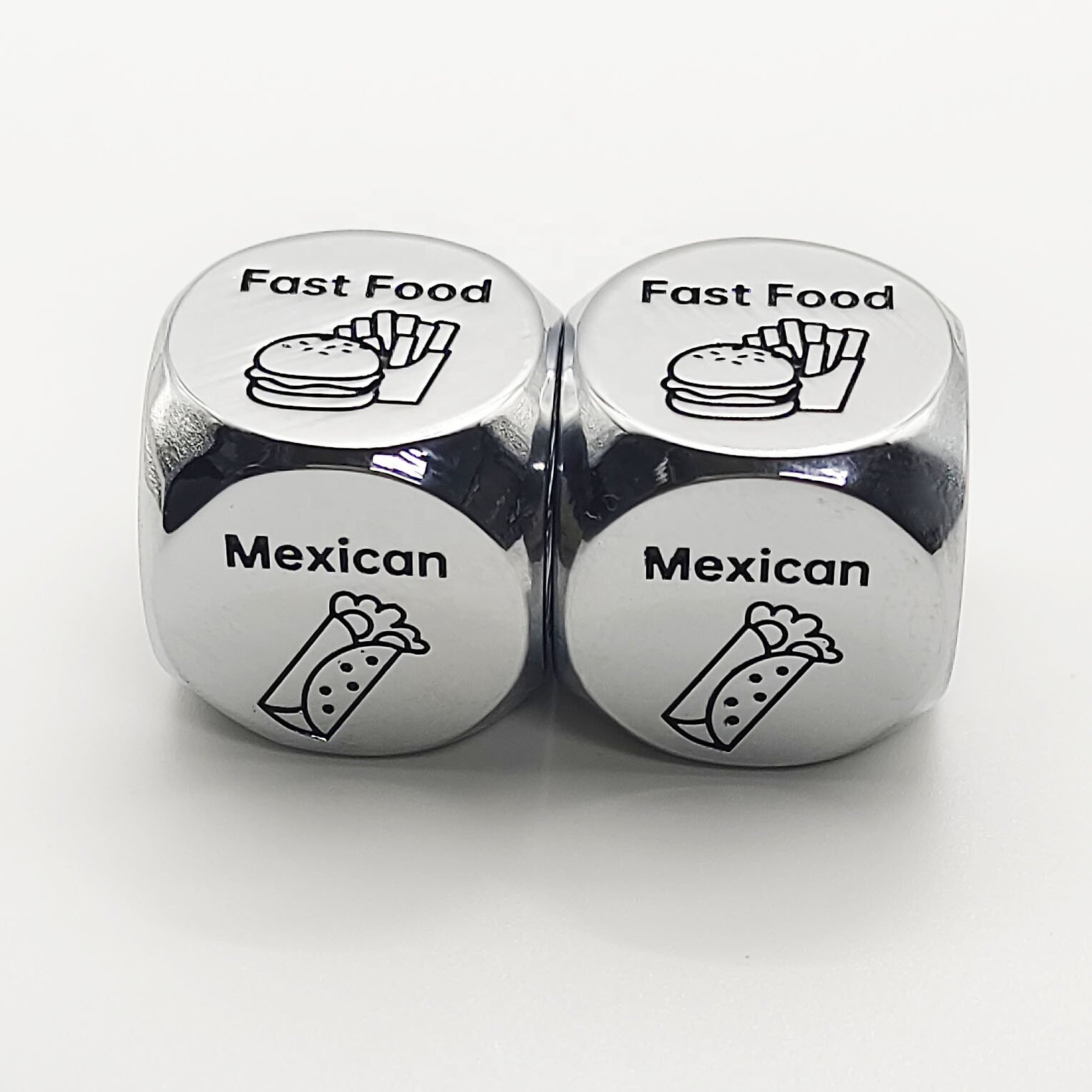 custom 20mm zinc alloy food metal dice personalized D6 metal food sexy dice decision date night dice for couple