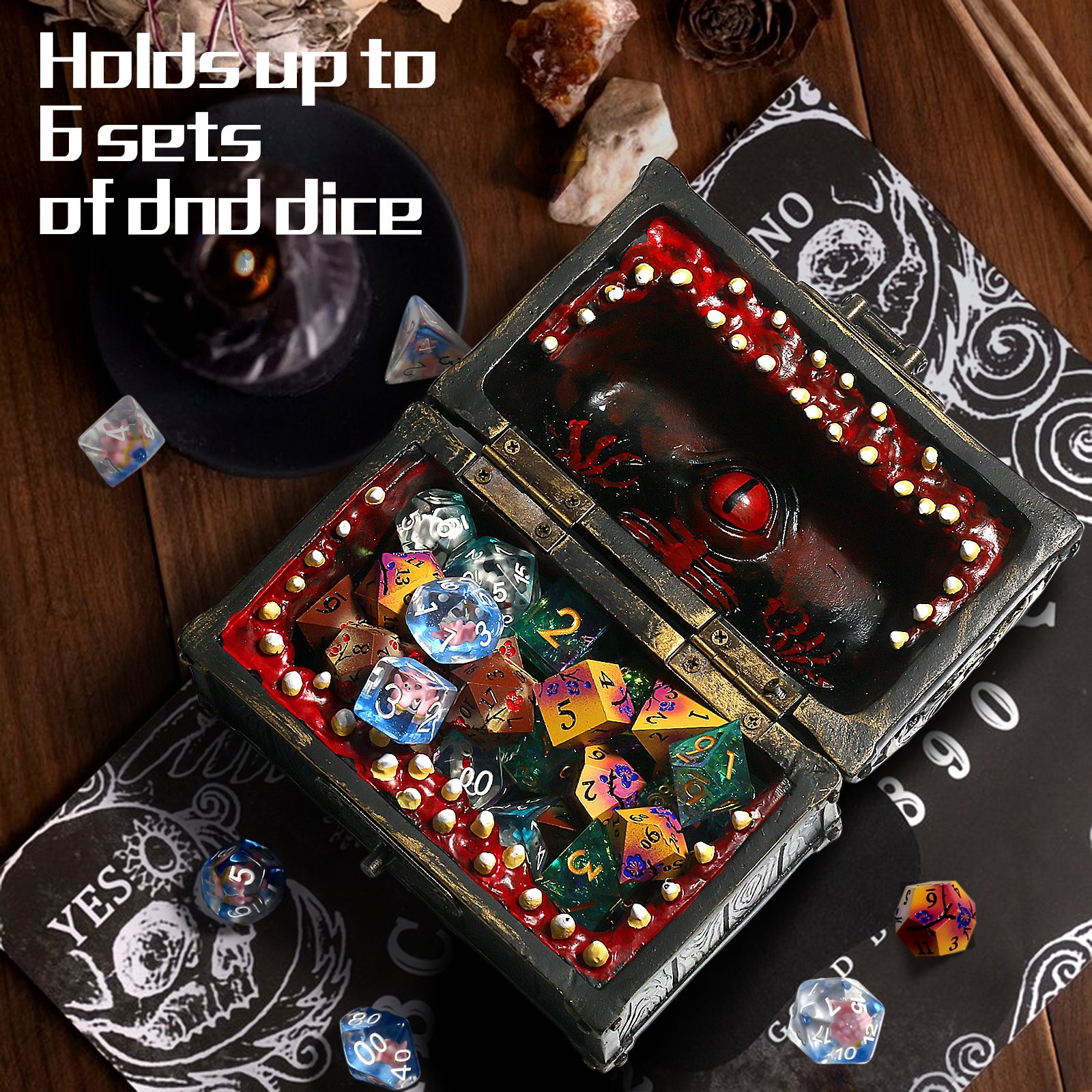 Mimic Chest Dice Storage Box Holds up to 35 DND Dice or 5 Polyhedral Dice Sets Gifts Dungeons & Dragons Gaming Holder Vault Case