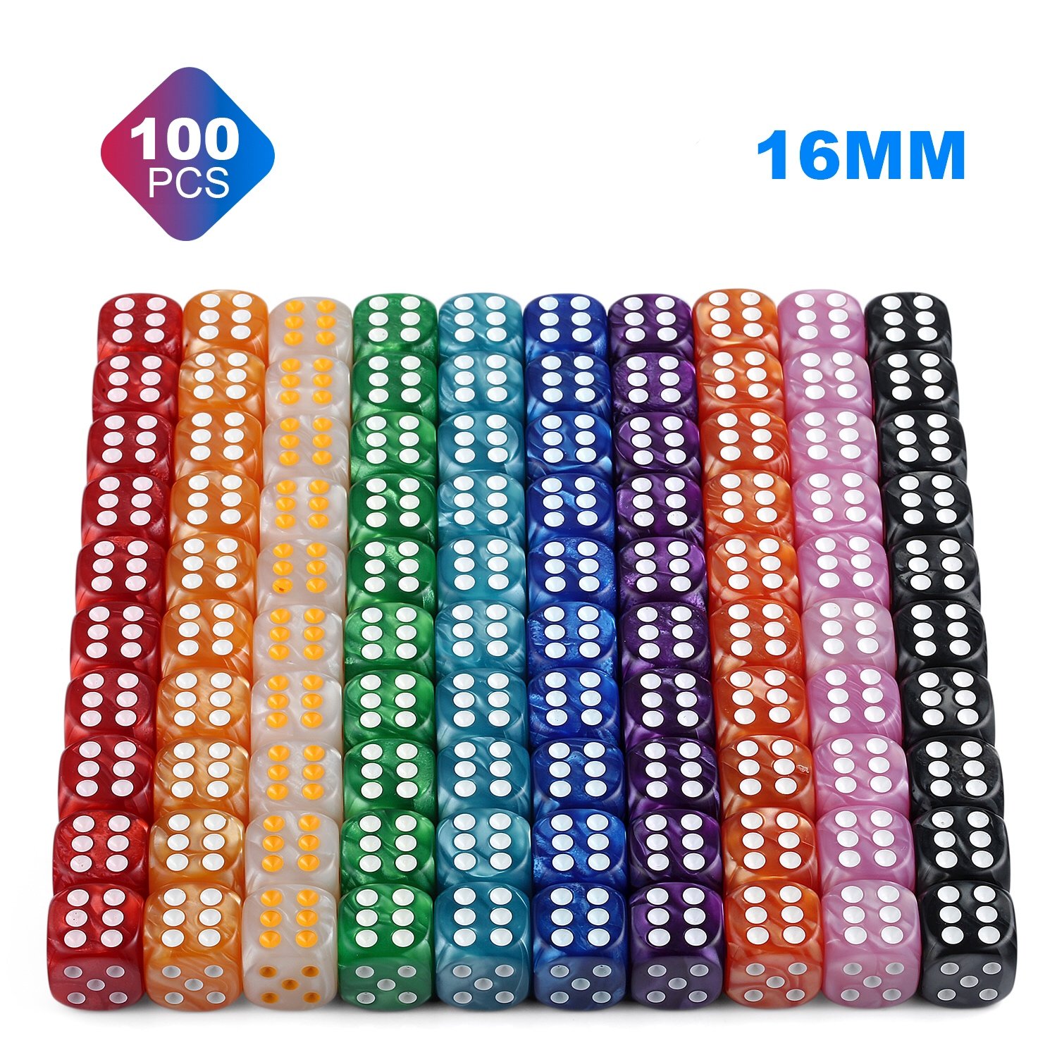 D6 game dice Six Sided KTV dice Pearl Colors 16mm Regular Size Rounded Corner D6 Dice Sets Case for Board Games