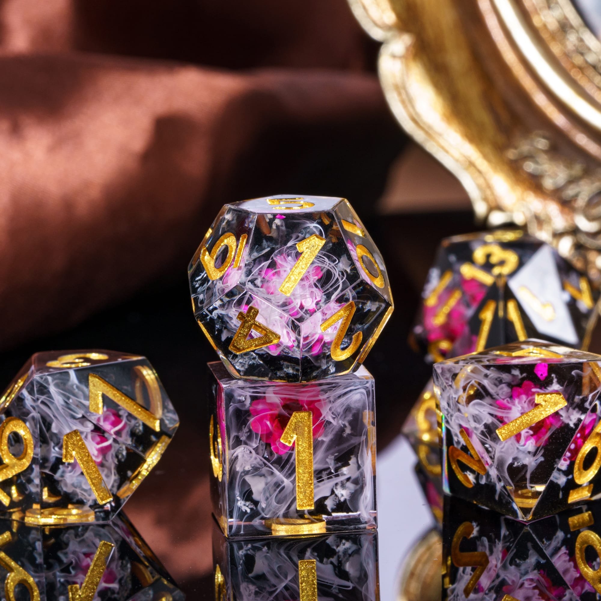 Udixi Polyhedral custom logo rpg dungeons and dragons Handmade Landscape&Flower Dice Set