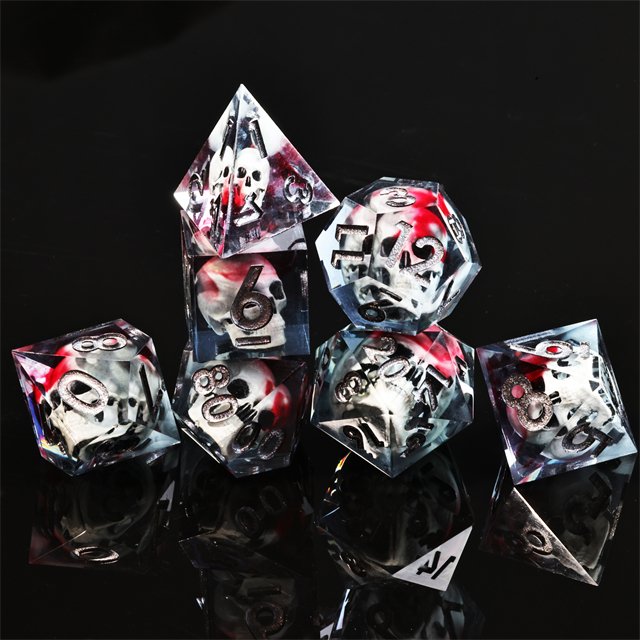 Mini Planet Handmade Resin Polyhedral 3D Liquid Core Skull Dice Sharp Edges for DND RPG Board Role-Playing Games Custom Logo