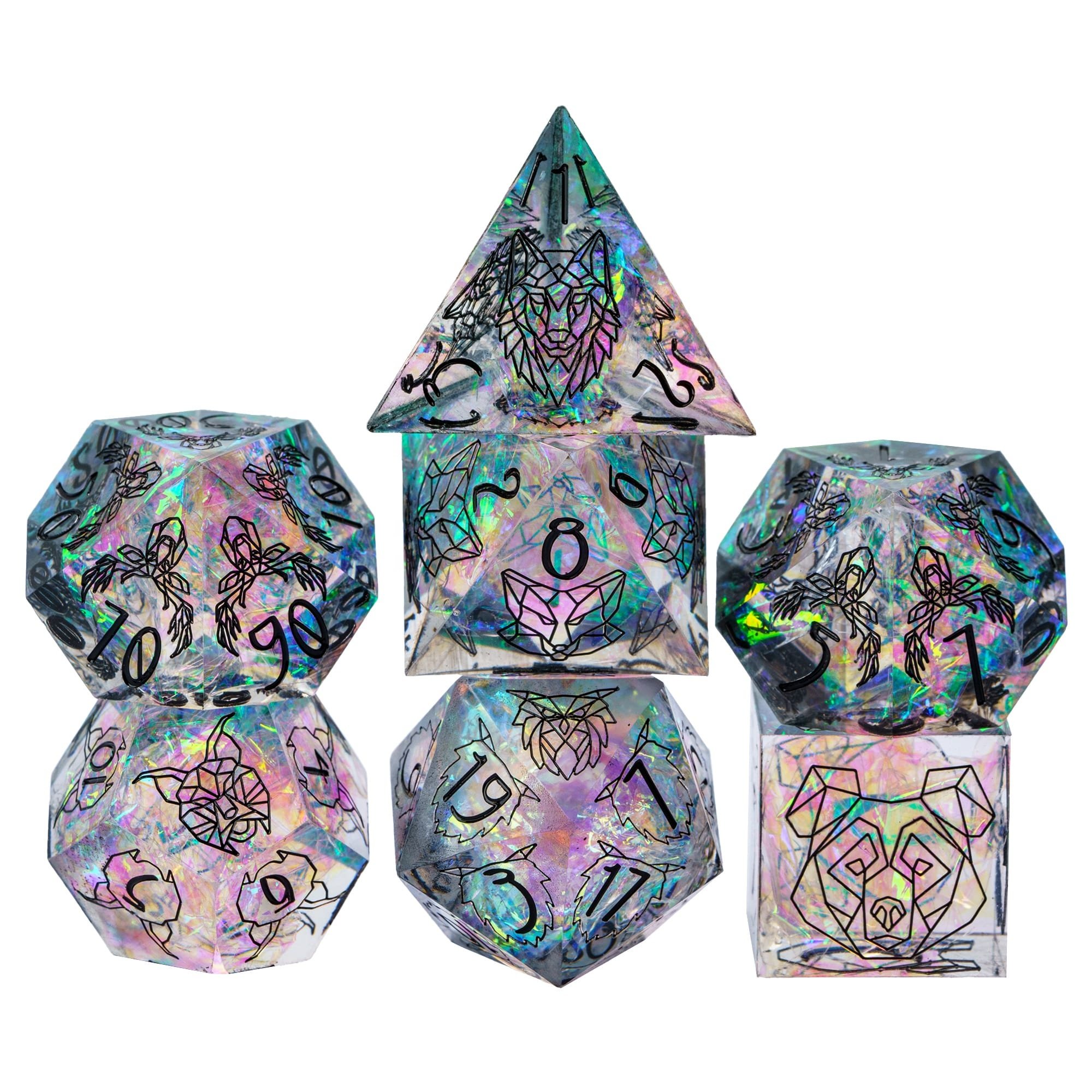 Udixi Polyhedral custom logo rpg dungeons and dragons Handmade Cyber Beast Pattern Dice Set