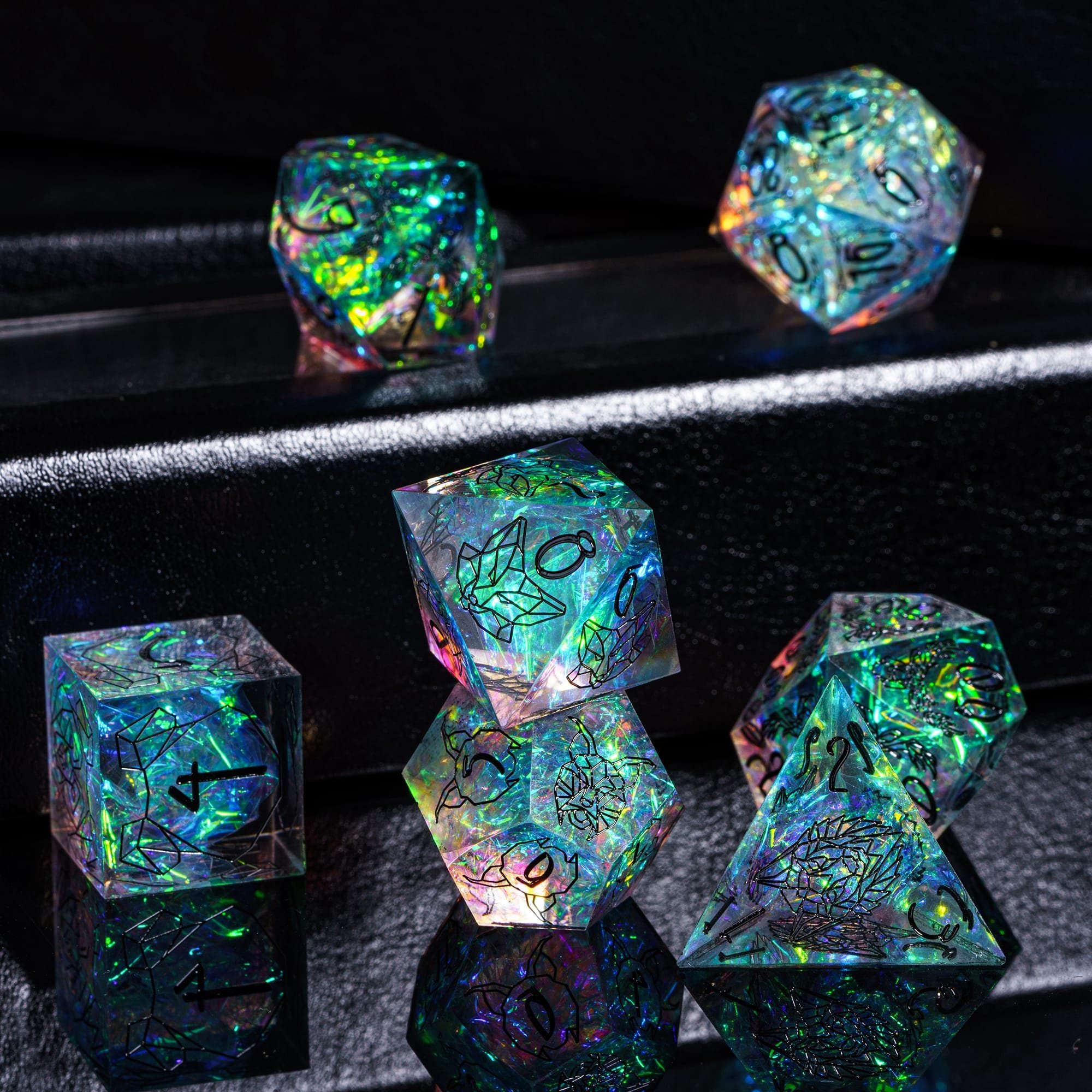 Udixi Polyhedral custom logo rpg dungeons and dragons Handmade Cyber Beast Pattern Dice Set