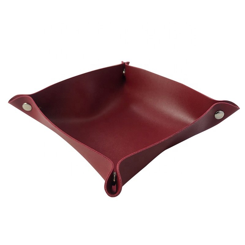 Ready to ship Pu Leather Decorative Custom Dice Shower Square Tray Wholesale Stock Folding Coin Key Tray