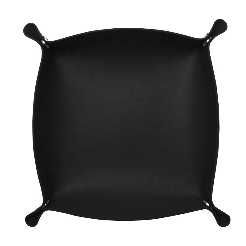 Ready to ship Pu Leather Decorative Custom Dice Shower Square Tray Wholesale Stock Folding Coin Key Tray