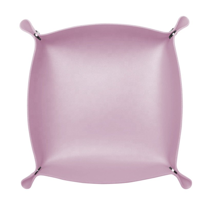 Ready to ship Pu Leather Decorative Custom Dice Shower Square Tray Wholesale Stock Folding Coin Key Tray