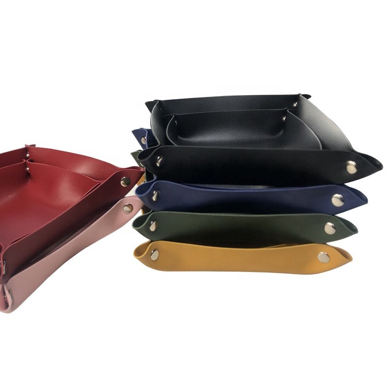 Ready to ship Pu Leather Decorative Custom Dice Shower Square Tray Wholesale Stock Folding Coin Key Tray