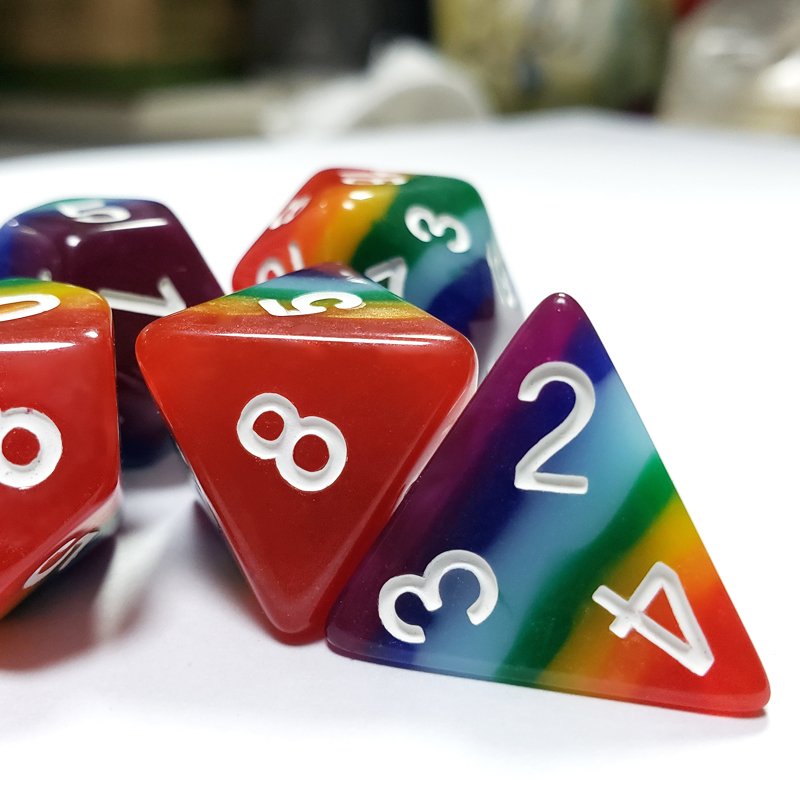 Custom 7 Piece Polyhedral Engraved Resin Soft Edge Dungeons And Dragons Games Rainbow Dice Set