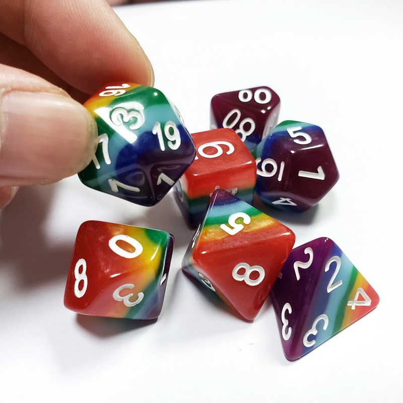 Custom 7 Piece Polyhedral Engraved Resin Soft Edge Dungeons And Dragons Games Rainbow Dice Set