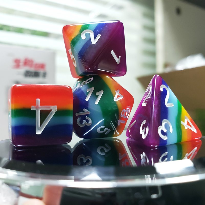 Custom 7 Piece Polyhedral Engraved Resin Soft Edge Dungeons And Dragons Games Rainbow Dice Set