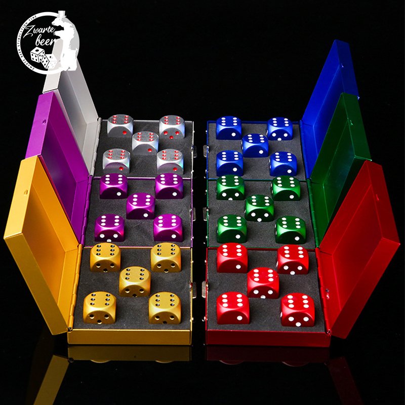 16MM Aluminum Alloy D6 Dice Set Logo Custom Dice With Aluminum Alloy Box Metal Dice Board Games
