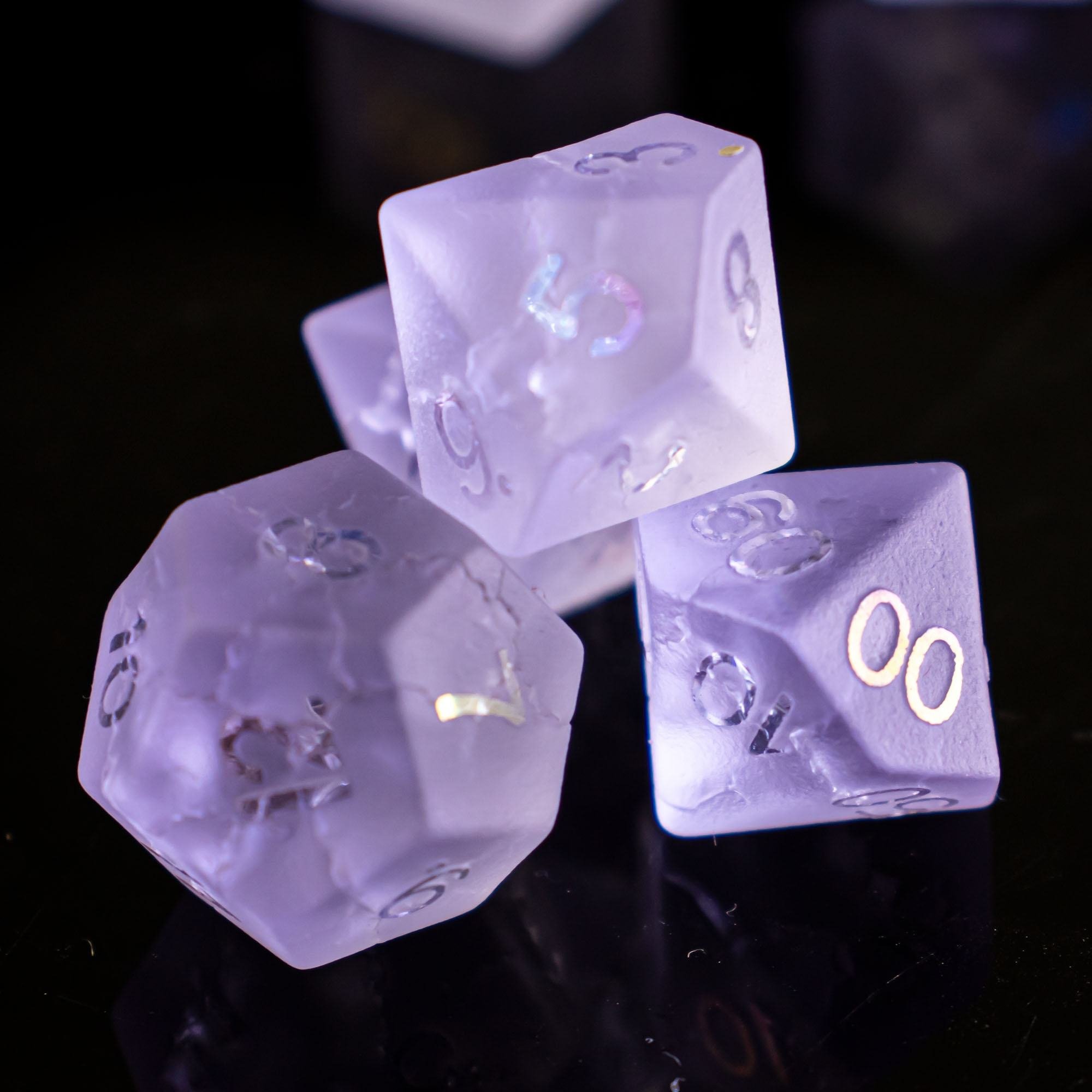 factory wholesale custom purple burst crack crystal dice set for dungeons and dragons RPG