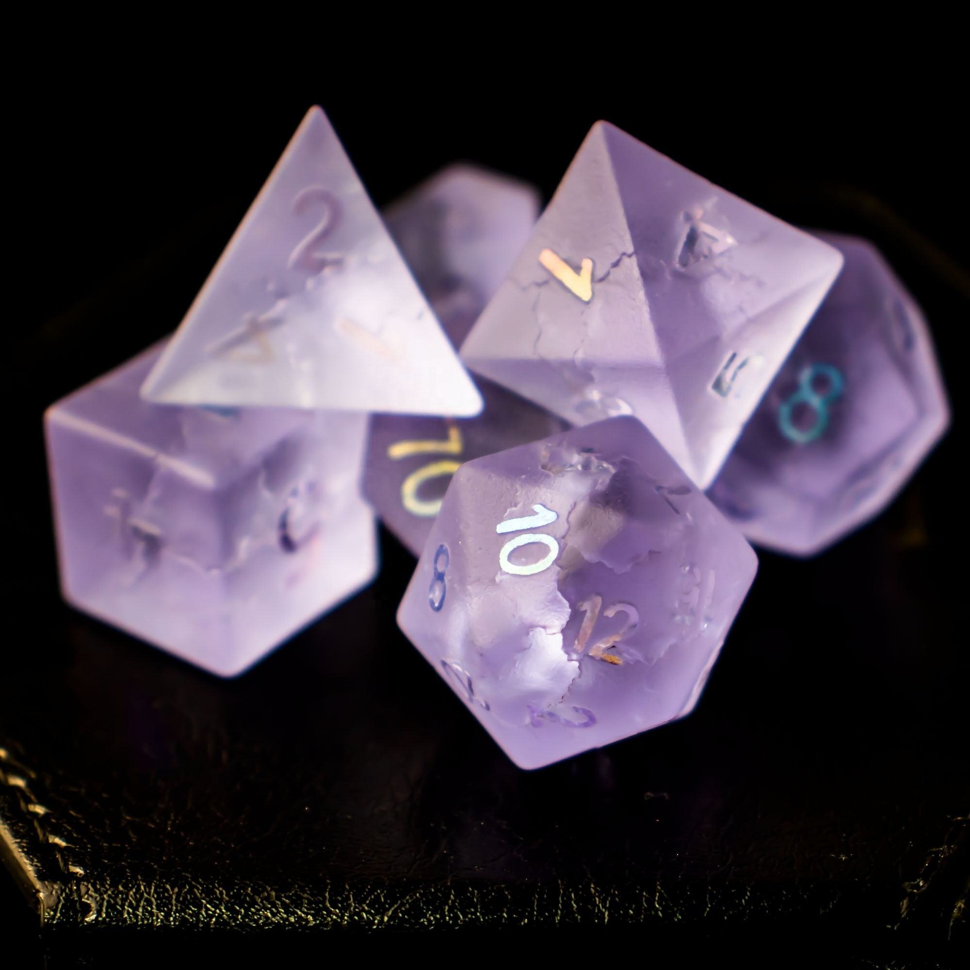 factory wholesale custom purple burst crack crystal dice set for dungeons and dragons RPG
