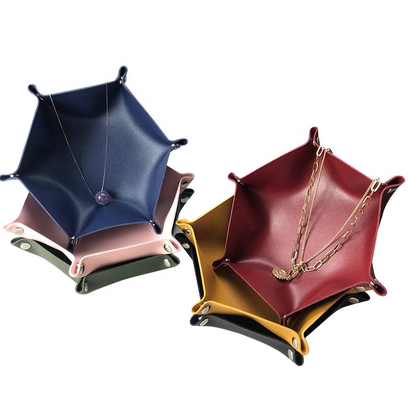 Hexagon Shape Leather Kids Play Tray Custom Dice Tray Terrazo Jewellery Tray