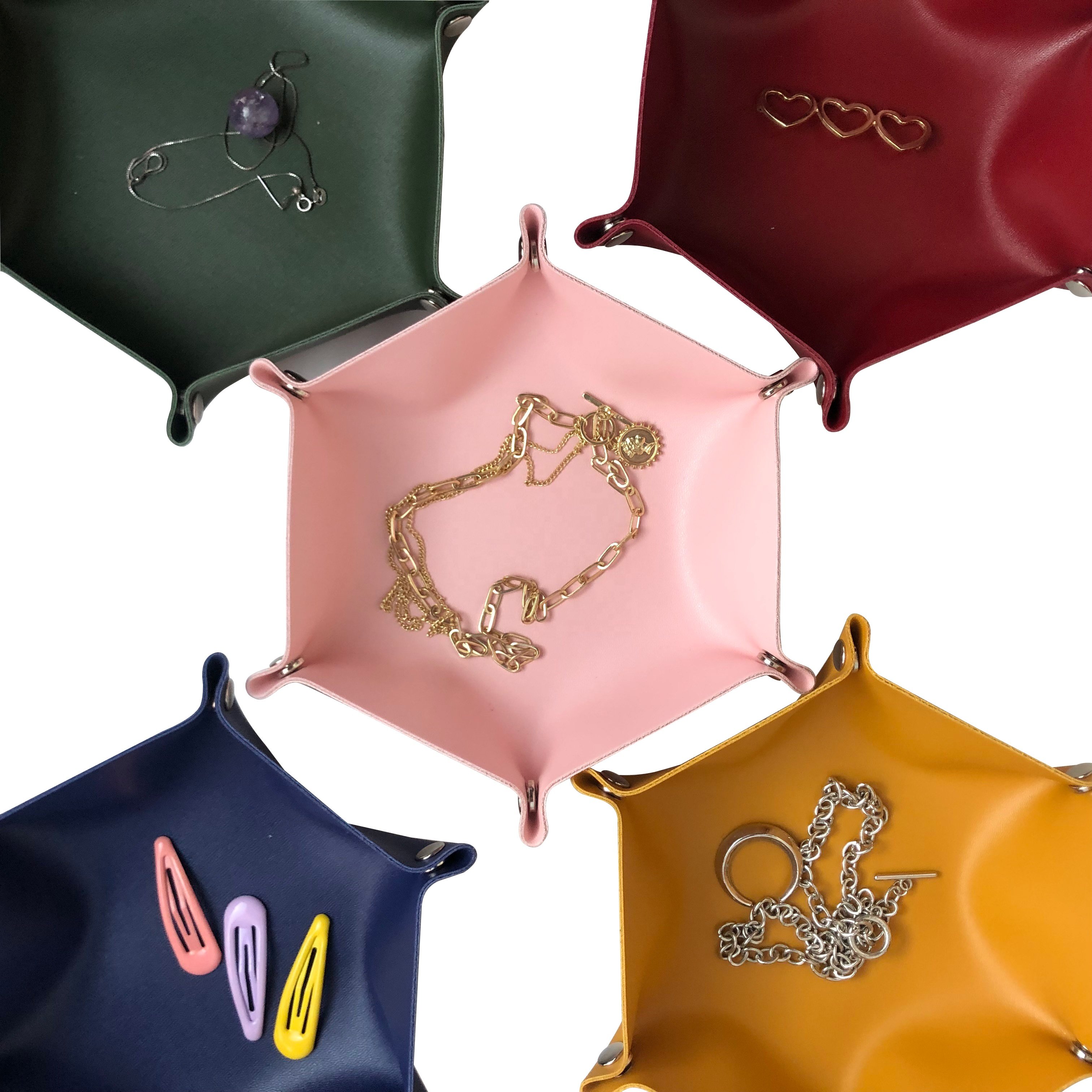 Hexagon Shape Leather Kids Play Tray Custom Dice Tray Terrazo Jewellery Tray
