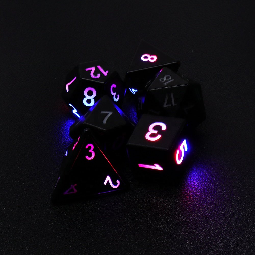 Luxury 7 Pcs Set Glow In The Dark Dice Luminous Dice LED Rpg Dnd Dice Set