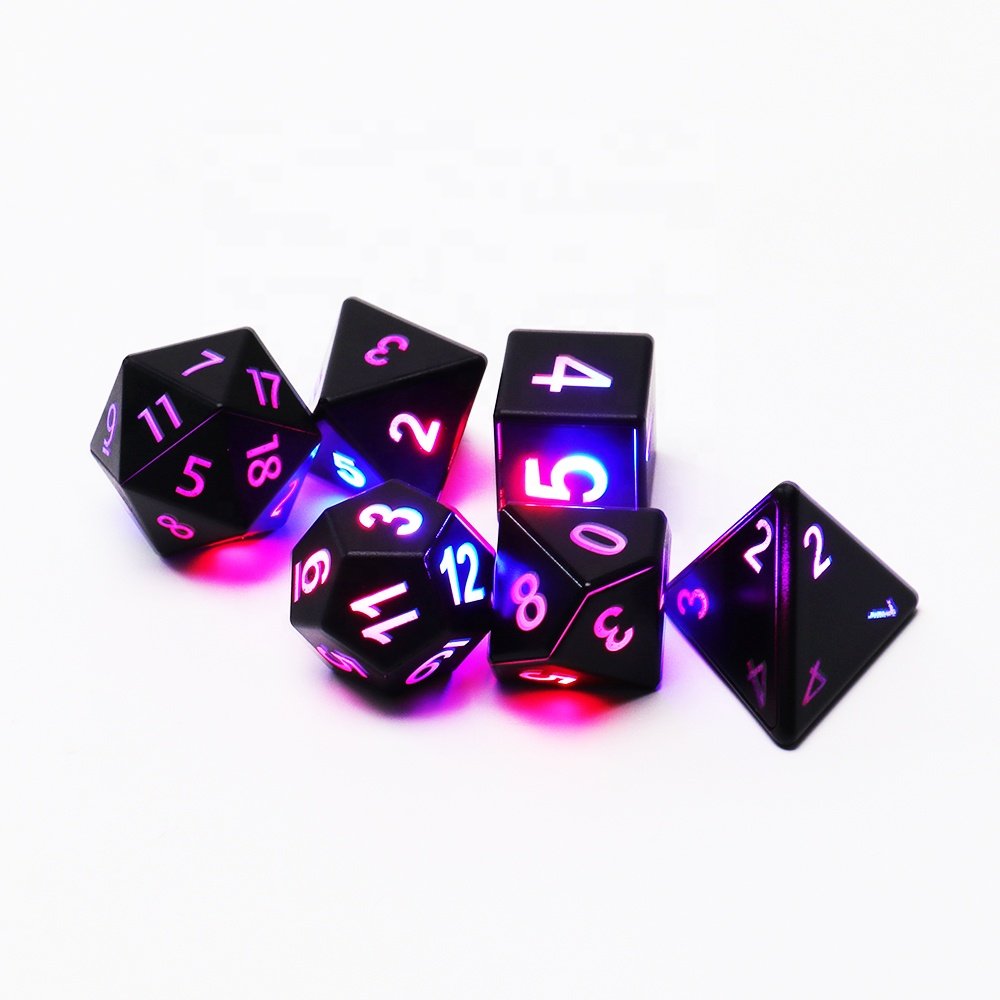 Luxury 7 Pcs Set Glow In The Dark Dice Luminous Dice LED Rpg Dnd Dice Set