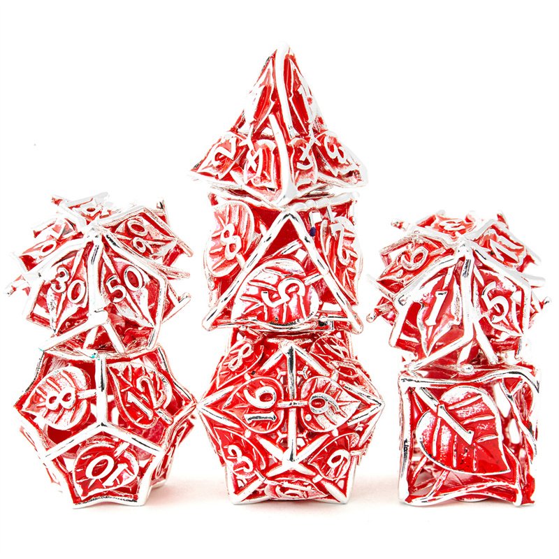 Metal leaf patterned hollow dice set with 7 polyhedral role-playing board game props