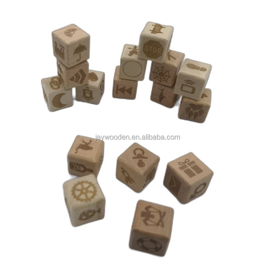 Custom Wood Dice with UV Printing personalized Laser Hot Stamping customized dice for Games Packaged in a Box set kids