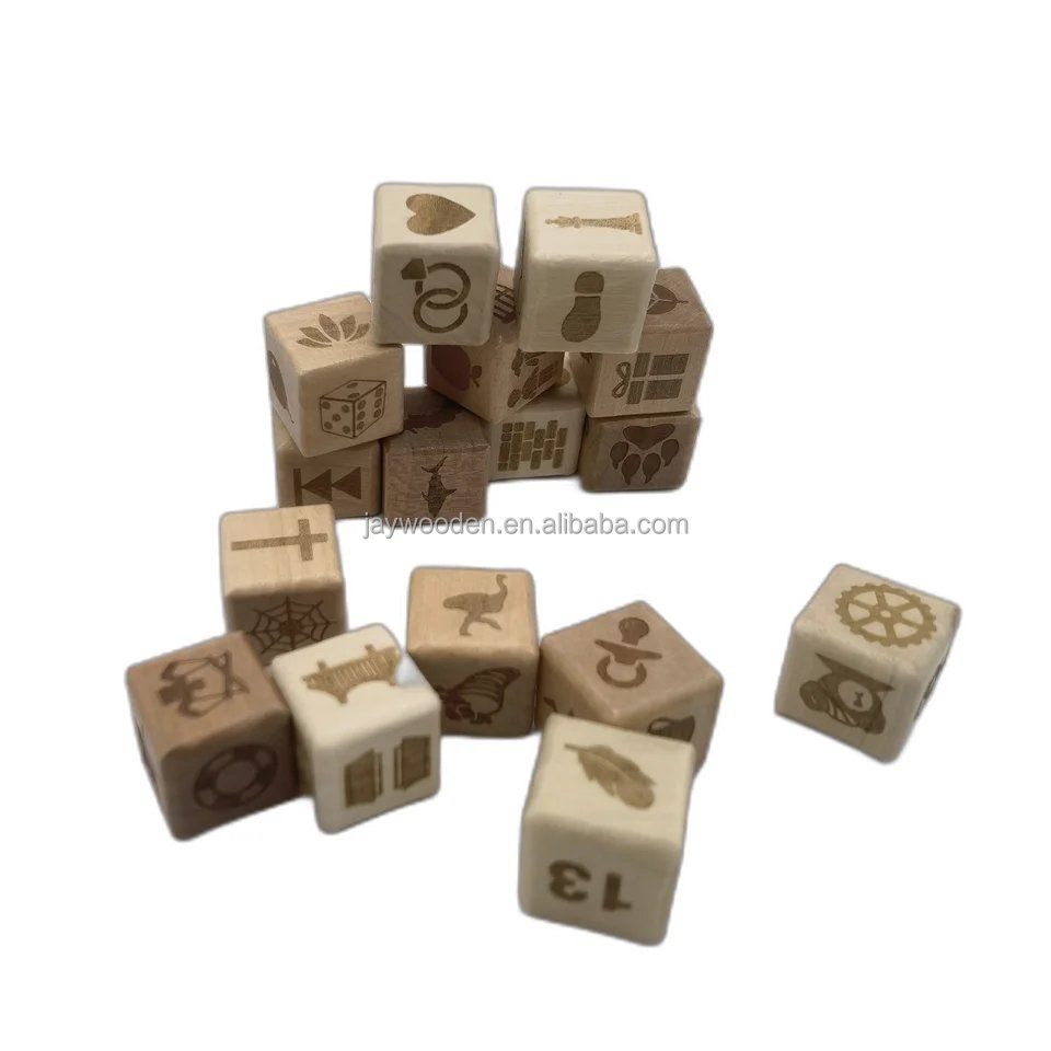 Custom Wood Dice with UV Printing personalized Laser Hot Stamping customized dice for Games Packaged in a Box set kids
