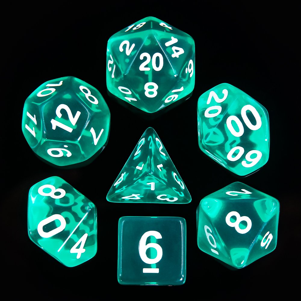 Wholesale 16mm Square DND Glow in the Dark Acrylic Polyhedral Dice Set Standard Size for Gaming