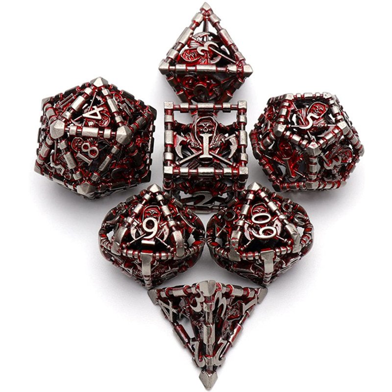 Mini Planet Wholesale RPG Board Games Handmade polyhedral Hollow Copper Metal dice set 7pcs Dice Custom Logo for DND MTG Players