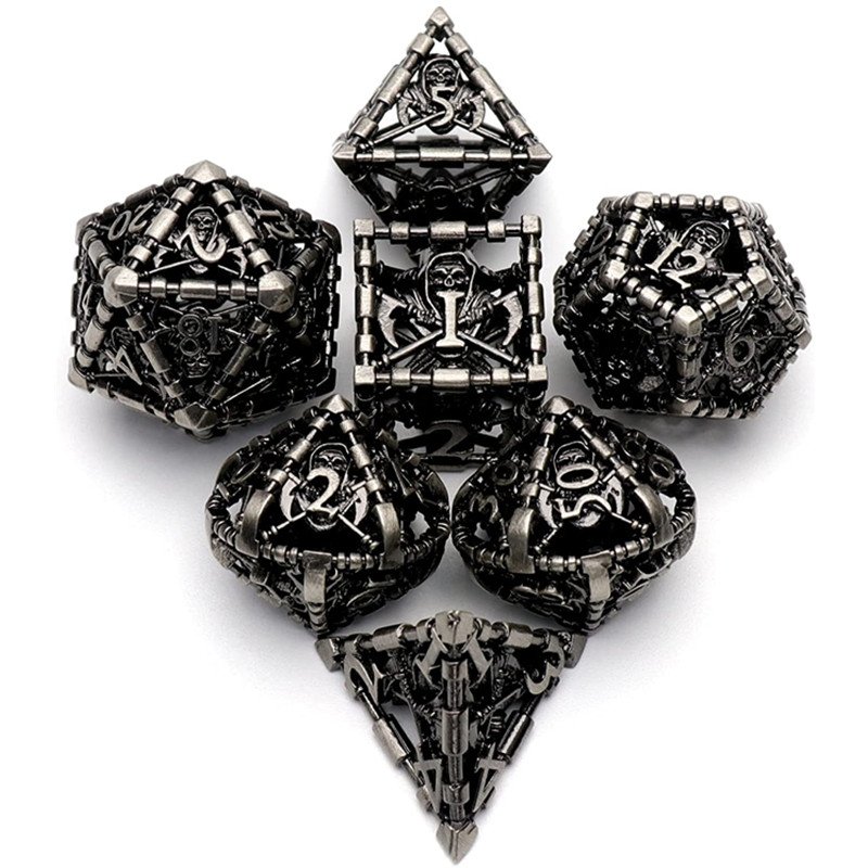 Mini Planet Wholesale RPG Board Games Handmade polyhedral Hollow Copper Metal dice set 7pcs Dice Custom Logo for DND MTG Players