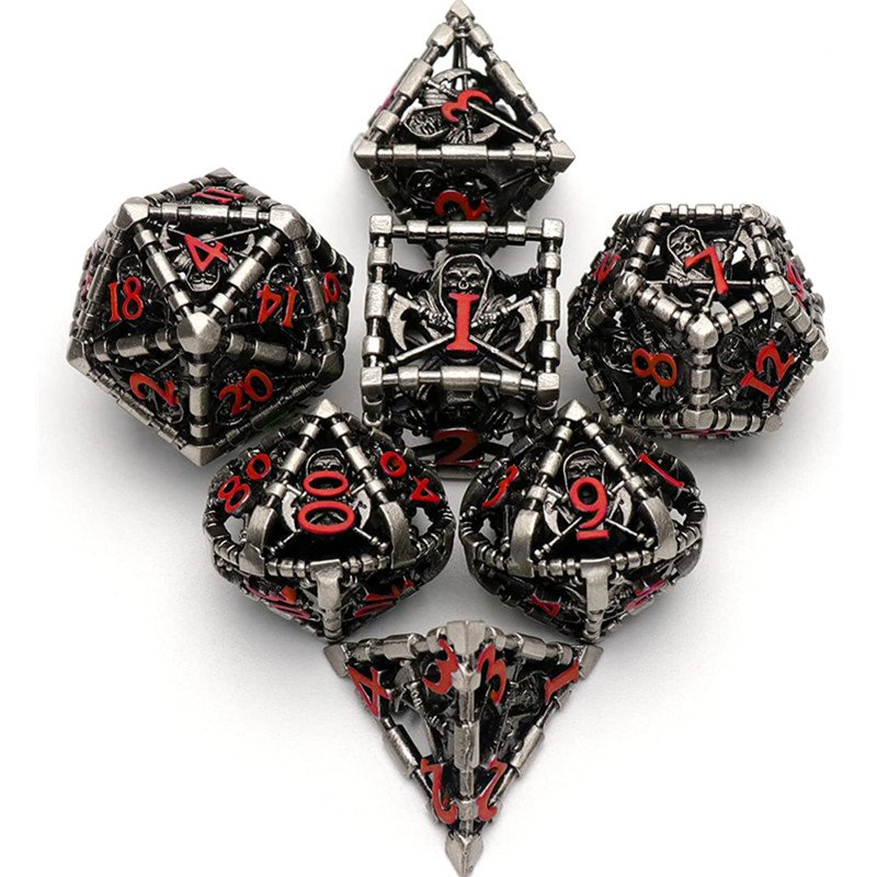 Mini Planet Wholesale RPG Board Games Handmade polyhedral Hollow Copper Metal dice set 7pcs Dice Custom Logo for DND MTG Players