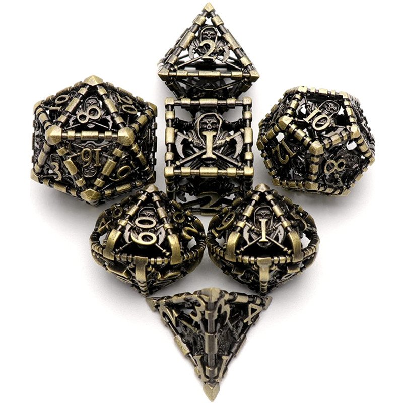 Mini Planet Wholesale RPG Board Games Handmade polyhedral Hollow Copper Metal dice set 7pcs Dice Custom Logo for DND MTG Players