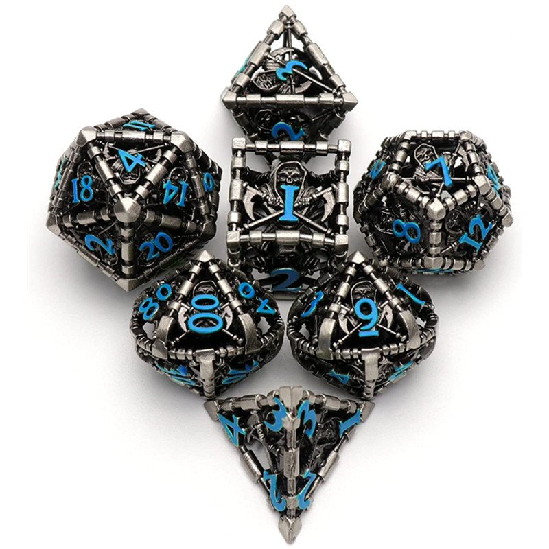 Mini Planet Wholesale RPG Board Games Handmade polyhedral Hollow Copper Metal dice set 7pcs Dice Custom Logo for DND MTG Players