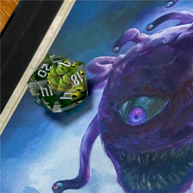 Udixi Polyhedral custom logo rpg dungeons and dragons resin sharp edge sides D20 dice Beholder