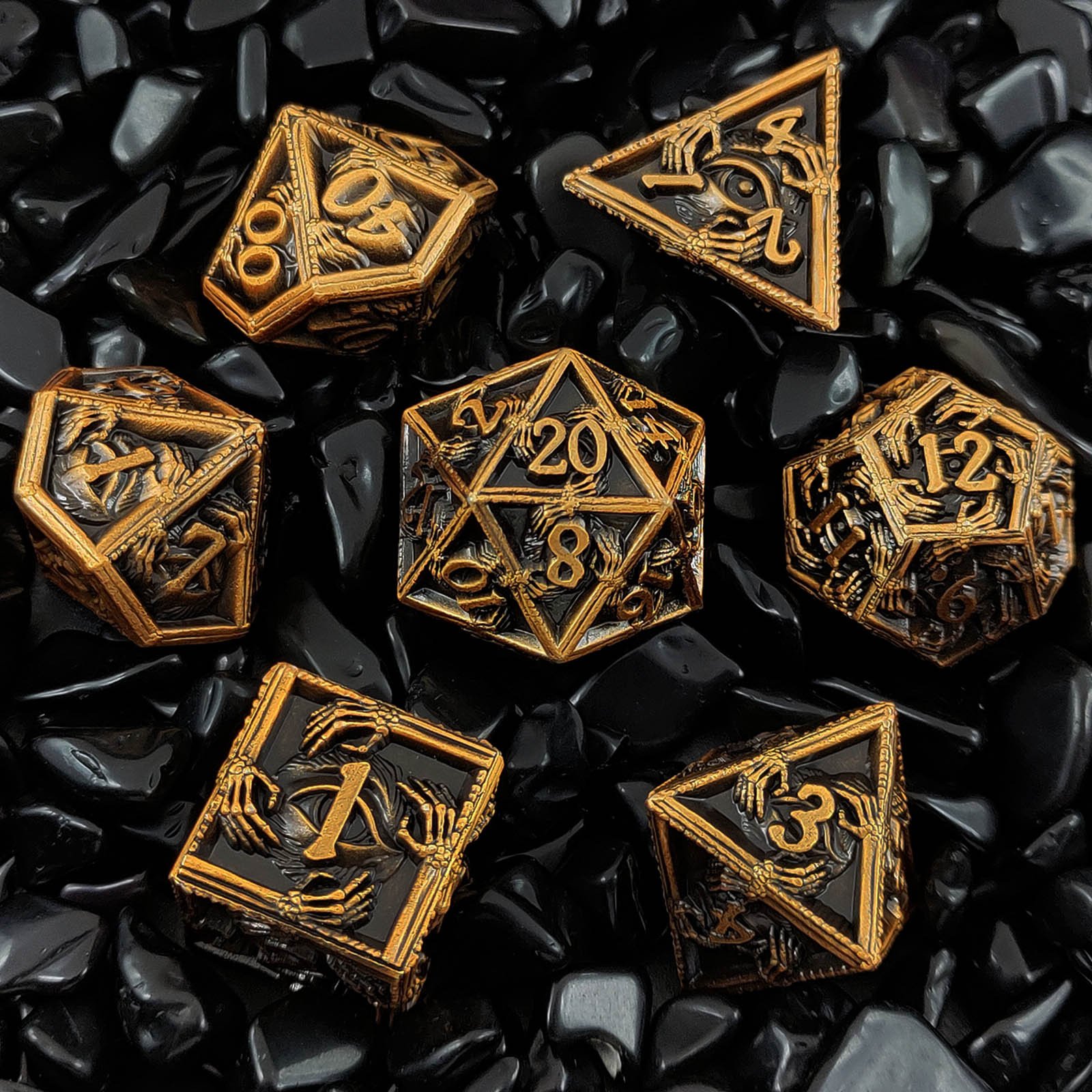 Skeleton Hand Metal DND Dice 7 Pieces/Set For Dungeons And Dragons RPG Dice Toys Games / Antique Gold