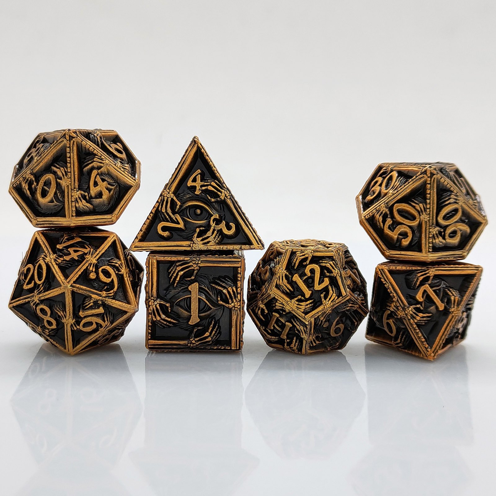 Skeleton Hand Metal DND Dice 7 Pieces/Set For Dungeons And Dragons RPG Dice Toys Games / Antique Gold