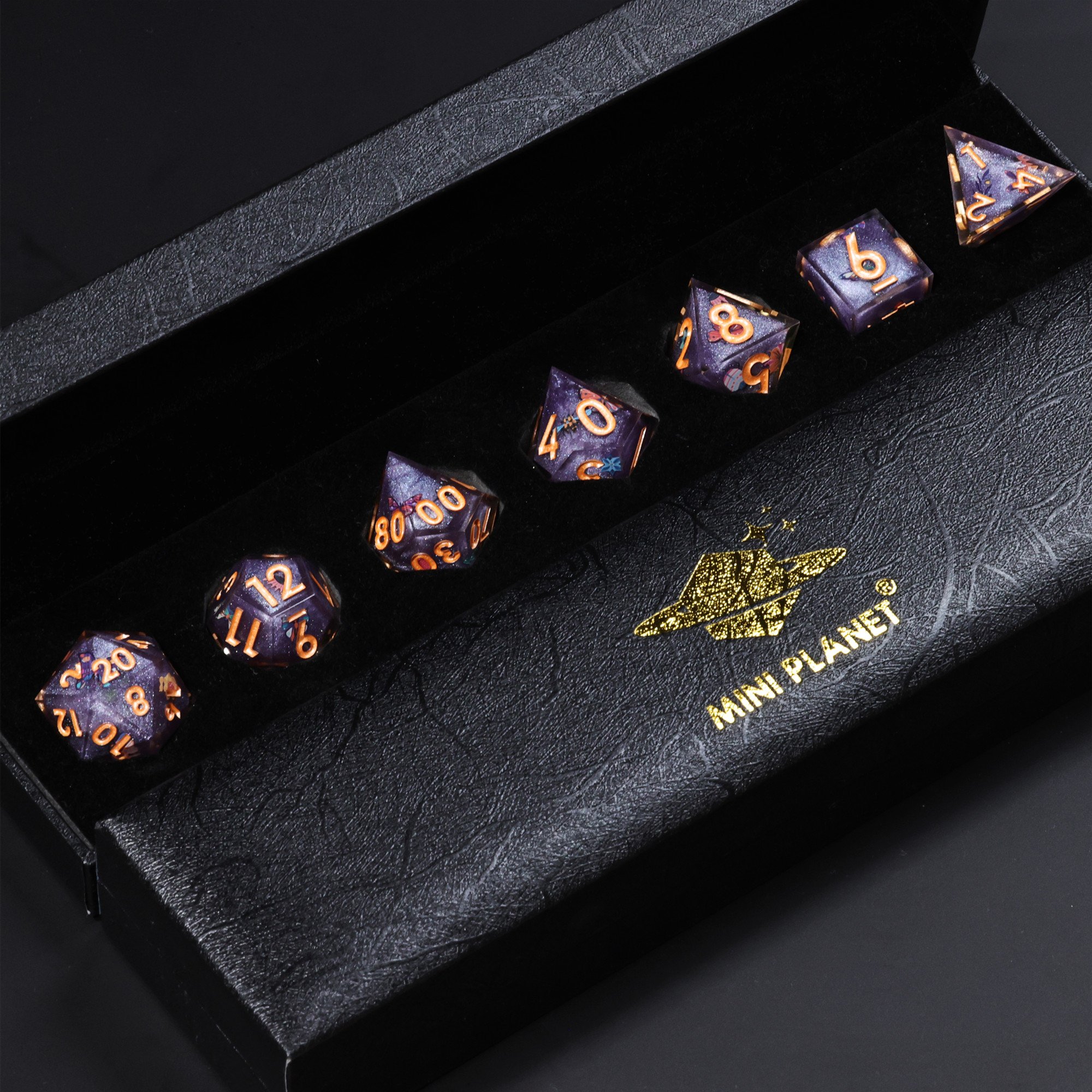MINI PLANET Handmade Stickers DND Dice Set 7pcs Wholesale Custom Resin Dice For RPG Board Game Dungeons &Dragons Polyhedral Dice